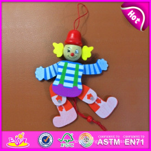 2016 Most Popular Kid Wooden Cute Clown Toys, Top Sale Wooden Cartoon Clown Doll Toys, Best Fashion Pull Toy Wooden Clown W02A059b